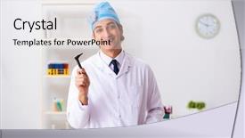  Presentation with working - Slides enhanced with otolaryngologist working at the hospital background and a  colored foreground