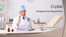  Presentation with working - Amazing slide deck having otolaryngologist working at the hospital backdrop and a  colored foreground