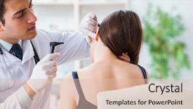  Presentation with medical ear - Cool new presentation design with otolaryngology - doctor checking patients ear backdrop and a lemonade colored foreground
