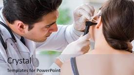  Presentation with medical ear - Slide set having otolaryngology - doctor checking patients ear background and a light gray colored foreground