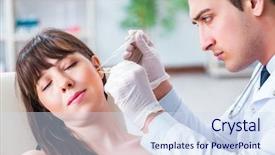  Presentation with medical ear - Beautiful theme featuring otolaryngology - doctor checking patients ear backdrop and a sky blue colored foreground