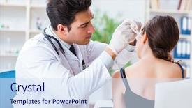  Presentation with ear medical - Audience pleasing PPT layouts consisting of otolaryngology - doctor checking patients ear backdrop and a sky blue colored foreground
