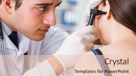  Presentation with medical ear - Audience pleasing theme consisting of otolaryngology - doctor checking patients ear backdrop and a lemonade colored foreground