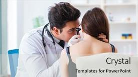  Presentation with medical ear - Beautiful theme featuring otolaryngology - doctor checking patients ear backdrop and a light gray colored foreground