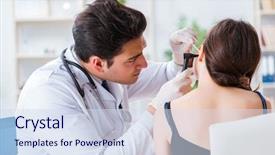  Presentation with ear medical - Beautiful presentation design featuring otolaryngology - doctor checking patients ear backdrop and a sky blue colored foreground