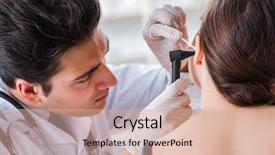  Presentation with ear medical - Beautiful theme featuring otolaryngology - doctor checking patients ear backdrop and a coral colored foreground