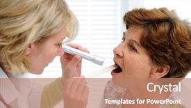  Presentation with sore throat - Beautiful slides featuring otolaryngology - doctor examines senior woman backdrop and a coral colored foreground