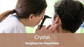  Presentation with ear medical - Audience pleasing PPT theme consisting of otolaryngology - female doctor checking patient's ear backdrop and a coral colored foreground