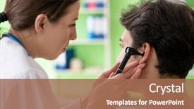  Presentation with medical ear - Amazing theme having otolaryngology - female doctor checking patient's ear backdrop and a coral colored foreground