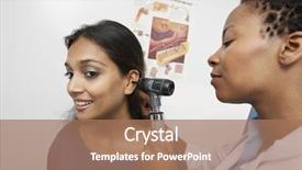  Presentation with examination - Beautiful presentation theme featuring otolaryngology - female doctor doing ear examination backdrop and a coral colored foreground