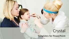  Presentation with ear nose throat - PPT theme consisting of otolaryngology - female doctor of ent ear background and a light gray colored foreground