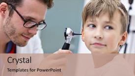  Presentation with ear - Cool new presentation with otolaryngology - male doctor examining boy's ear backdrop and a coral colored foreground