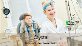  Presentation with ear nose throat - Amazing presentation theme having otolaryngology - smiling female doctor or ent backdrop and a coral colored foreground