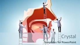 Presentation with otolaryngology - Colorful presentation enhanced with otolaryngology-concept-with-doctors-treating backdrop and a sky blue colored foreground