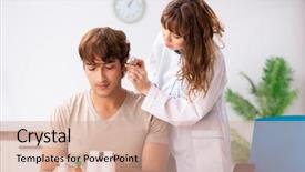  Presentation with doctor patient relations - Slide set having otology - patient with hearing problem visiting background and a coral colored foreground