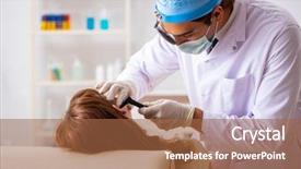  Presentation with doctor cartoon - Beautiful presentation theme featuring otology - young woman visting male doctor backdrop and a red colored foreground