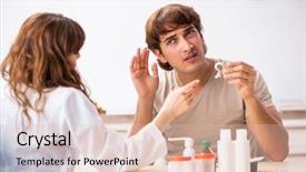  Presentation with doctor patient relations - Colorful presentation theme enhanced with otorhinolaryngology - patient with hearing problem visiting backdrop and a lemonade colored foreground