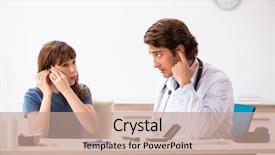  Presentation with hearing - Presentation design with otorhinolaryngology - patient with hearing problem visiting background and a coral colored foreground