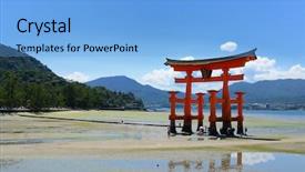  Presentation with japan - Slide deck featuring which welcomes visitors to miyajima background and a light blue colored foreground