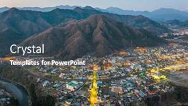  Presentation with city japan - Beautiful presentation theme featuring otsuki-japan-city-skyline backdrop and a ocean colored foreground