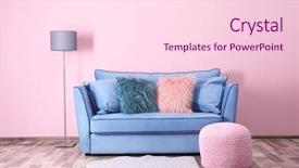  Presentation with color - Audience pleasing theme consisting of ottomans - comfortable sofa on color wall backdrop and a lemonade colored foreground
