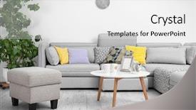  Presentation with living room - Colorful presentation design enhanced with ottomans - living room interior with large backdrop and a white colored foreground