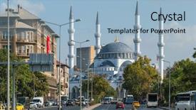  Presentation with busy street - Beautiful presentation design featuring ottoman history - ankara busy street with kocatepe backdrop and a light blue colored foreground