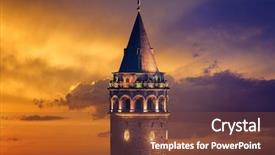  Presentation with istanbul - Audience pleasing PPT theme consisting of ottoman history - galata tower after sunset backdrop and a tawny brown colored foreground