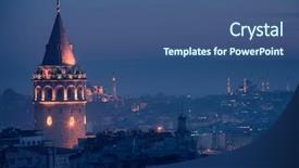  Presentation with ottoman history - Slides consisting of ottoman history - galata tower and the blue background and a ocean colored foreground