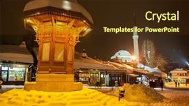  Presentation with purple night in the winter - Colorful PPT theme enhanced with ottoman history - sebilj during beautiful winter night backdrop and a tawny brown colored foreground