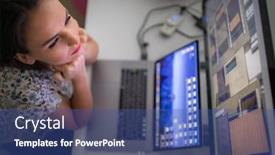  Presentation with home office - Beautiful PPT layouts featuring oung-woman-working backdrop and a ocean colored foreground