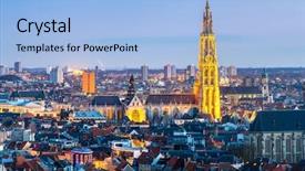  Presentation with cityscape - Colorful PPT layouts enhanced with our lady antwerpen belgium backdrop and a light blue colored foreground