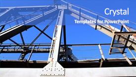  Presentation with water blue sky and peaceful - Slides with outbond - railway bridge on background blue background and a teal colored foreground