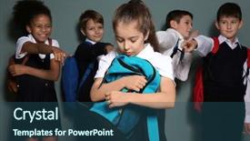  Presentation with bullying - Beautiful slide deck featuring outcast - children bullying their classmate backdrop and a ocean colored foreground