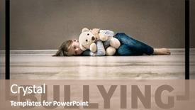  Presentation with sad girl - PPT theme having outcast - word bullying and sad girl background and a coral colored foreground