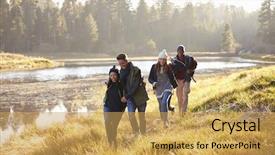  Presentation with fun - Amazing slide deck having outdoor activities - four friends having fun walking backdrop and a yellow colored foreground