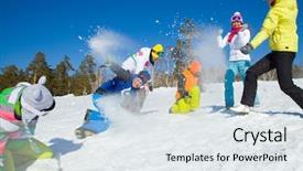 Presentation with snowball - Audience pleasing slides consisting of outdoor activities - group of friends have backdrop and a sky blue colored foreground