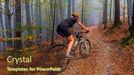  Presentation with woman sport - Slide set enhanced with outdoor-adventure-woman-on-mountainbike background and a tawny brown colored foreground