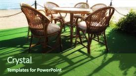  Presentation with bamboo construction - Beautiful PPT layouts featuring outdoor bamboo garden table set backdrop and a  colored foreground