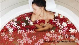  Presentation with luxury lifestyle - PPT theme enhanced with outdoor bath with tropical flowers background and a red colored foreground