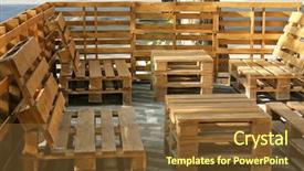  Presentation with secondary raw materials - Presentation having outdoor cafe with furniture made background and a  colored foreground