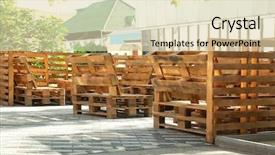  Presentation with secondary raw materials - PPT theme enhanced with outdoor cafe with furniture made background and a  colored foreground