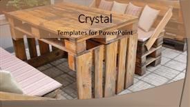  Presentation with secondary raw materials - Presentation theme having outdoor cafe with furniture made background and a  colored foreground