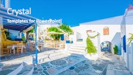  Presentation with cafe - PPT theme featuring outdoor cafe with wooden furnitures background and a teal colored foreground