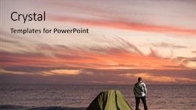  Presentation with old man - Cool new presentation theme with outdoor camping - 30s years old man near backdrop and a soft green colored foreground