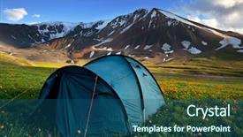  Presentation with big tent - Beautiful theme featuring outdoor camping - tent near canyon backdrop and a ocean colored foreground
