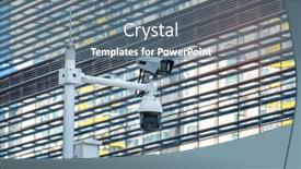  Presentation with cctv camera - Presentation design having outdoor-cctv-surveillance-camera background and a ocean colored foreground