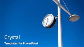  Presentation with blue sky - Presentation theme featuring outdoor-clock-construction-on-blue background and a gray colored foreground