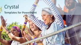  Presentation with music festival silhouette bank - Slides with outdoor concert - excited music fans up background and a  colored foreground