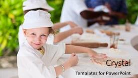  Presentation with girl in red dress - Beautiful presentation design featuring outdoor cooking - adorable little girl dressed backdrop and a soft green colored foreground